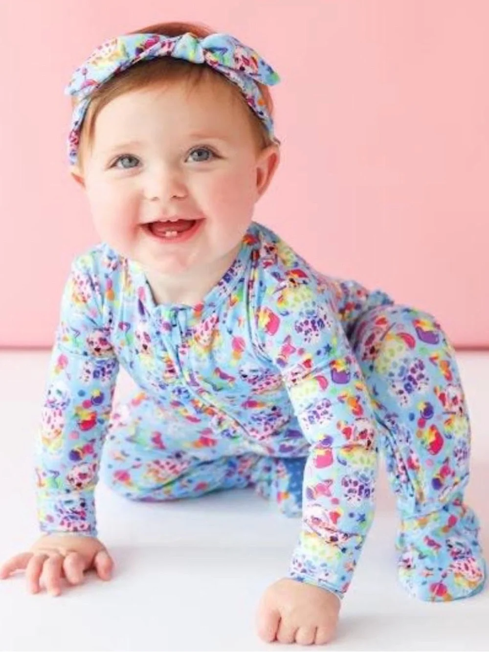 Posh Peanut x Lisa Frank  Light Blue Seashell & Starfish Print Zipper Footie